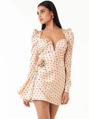 NEW Azazie Atelier Cyndi blush polka dot mini dress